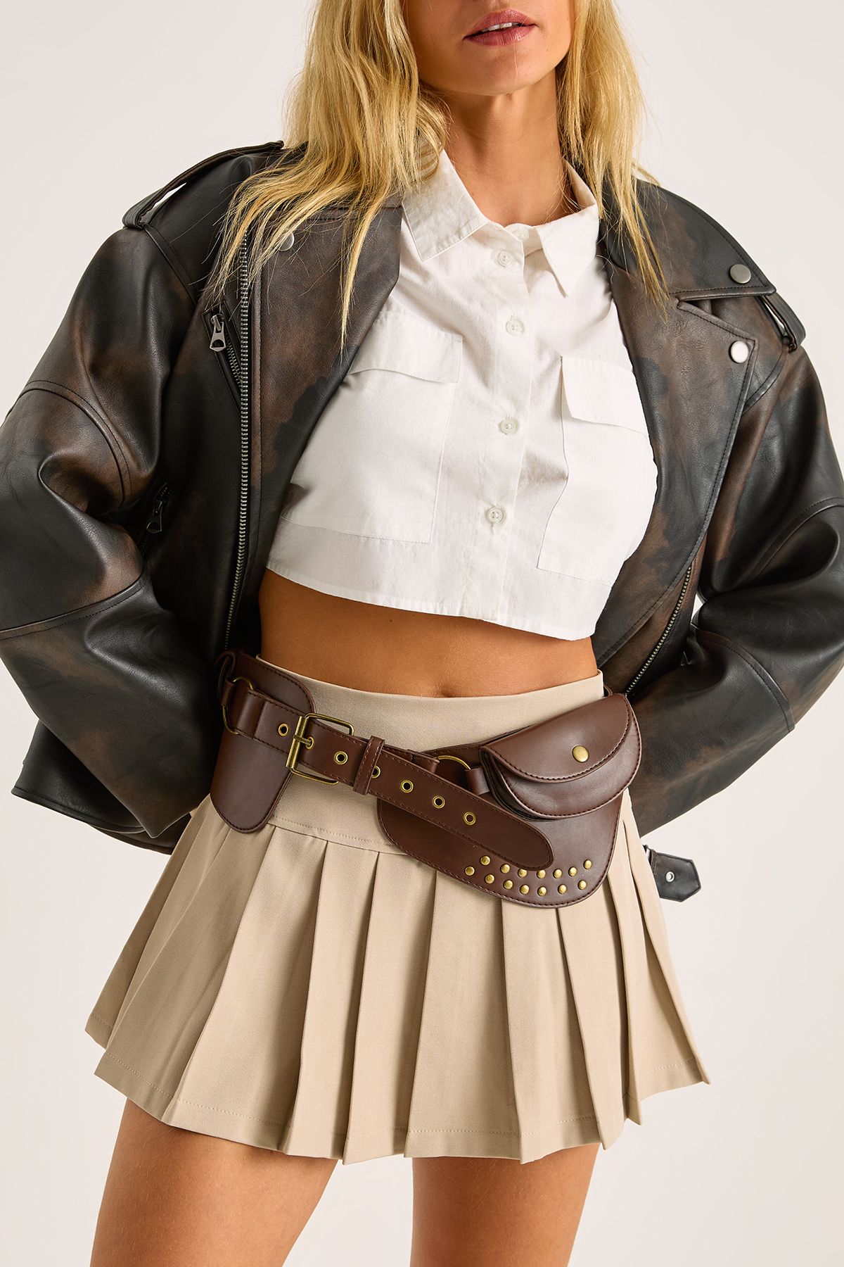 NastyGal Studded Fashion Waist Belt Brown image 1