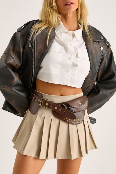 NastyGal Studded Fashion Waist Belt Brown