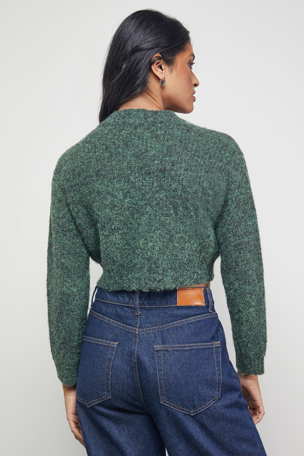 Warehouse Zip Up Rib Crew Cardigan Emerald image 3