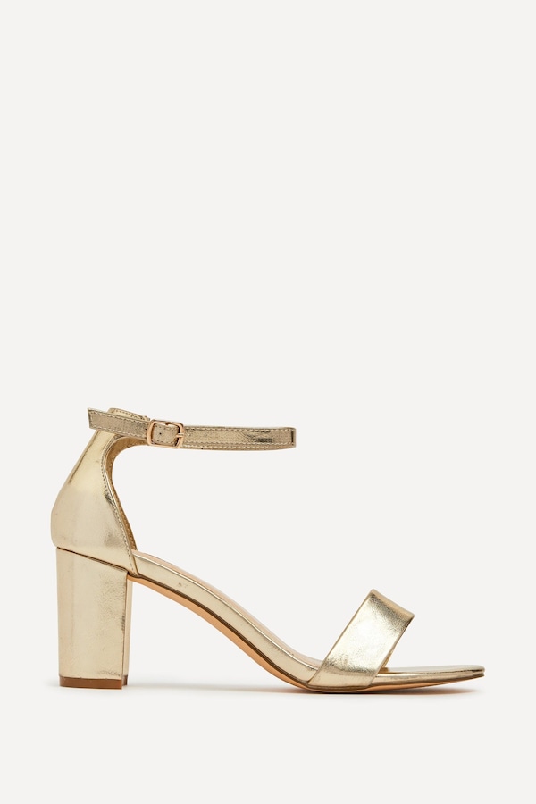 Linzi Frankie Gold Faux Leather Barely There Closed Back Block Heeled Sandal