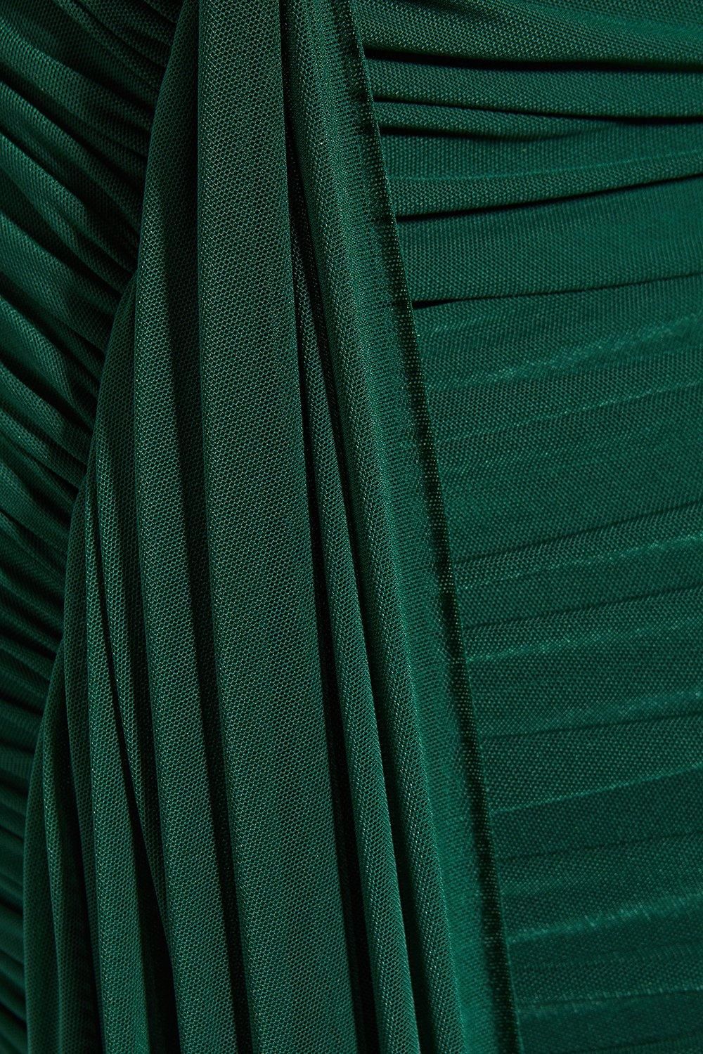 MissPap Mesh Sleeveless Cut Out Detail Top & Ruched Maxi Skirt Co-ord Dark Green image 5