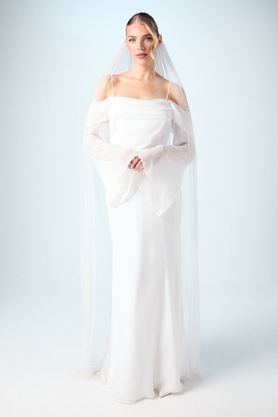 Coast Flare Sleeve Cowl Neck Chiffon Beach Wedding Dress Ivory