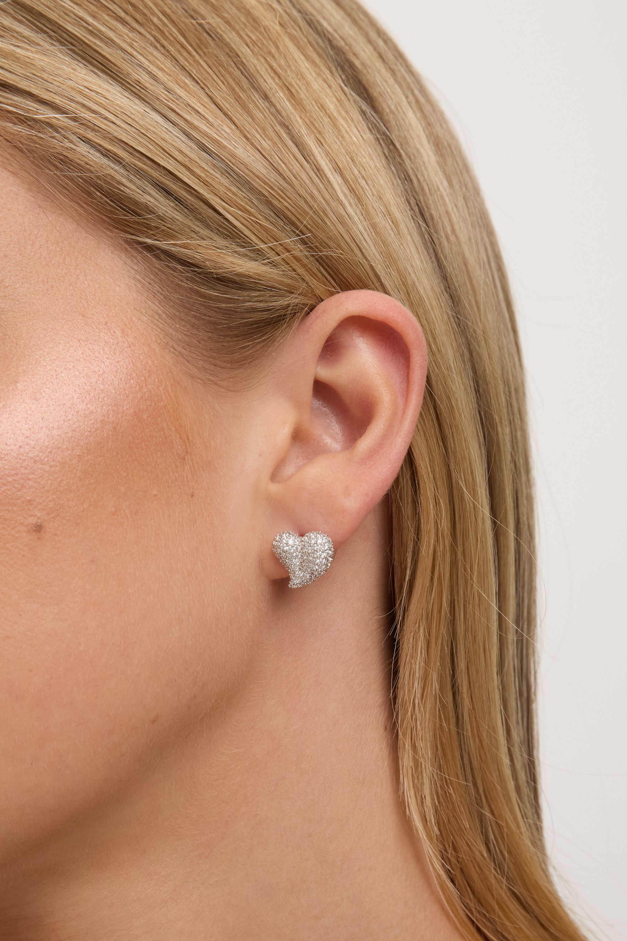 Jon Richard Rhodium Plated Pave Heart Stud Earrings image 2