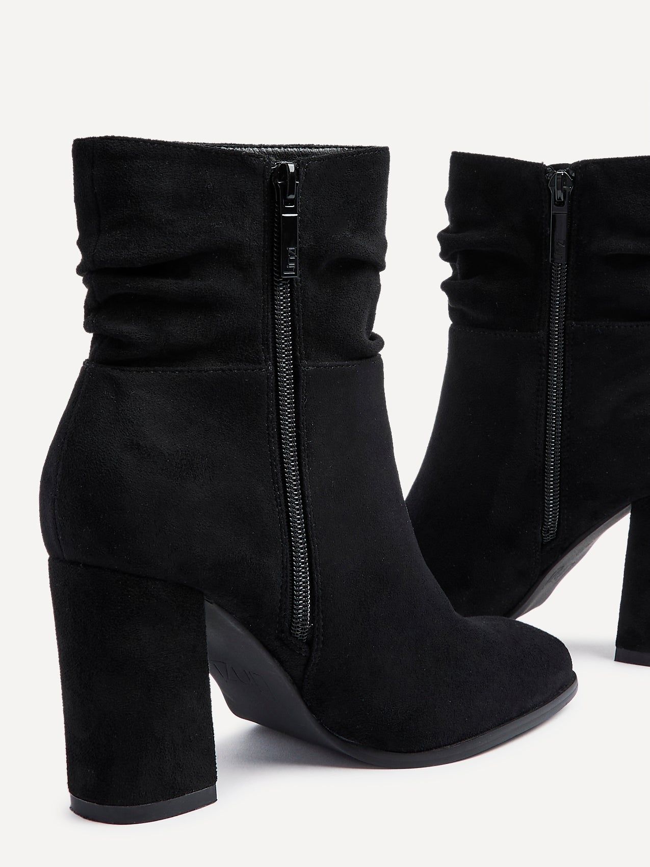 Linzi Mila Black Faux Suede Ruched Square Toe Block Heeled Ankle Boot image 5