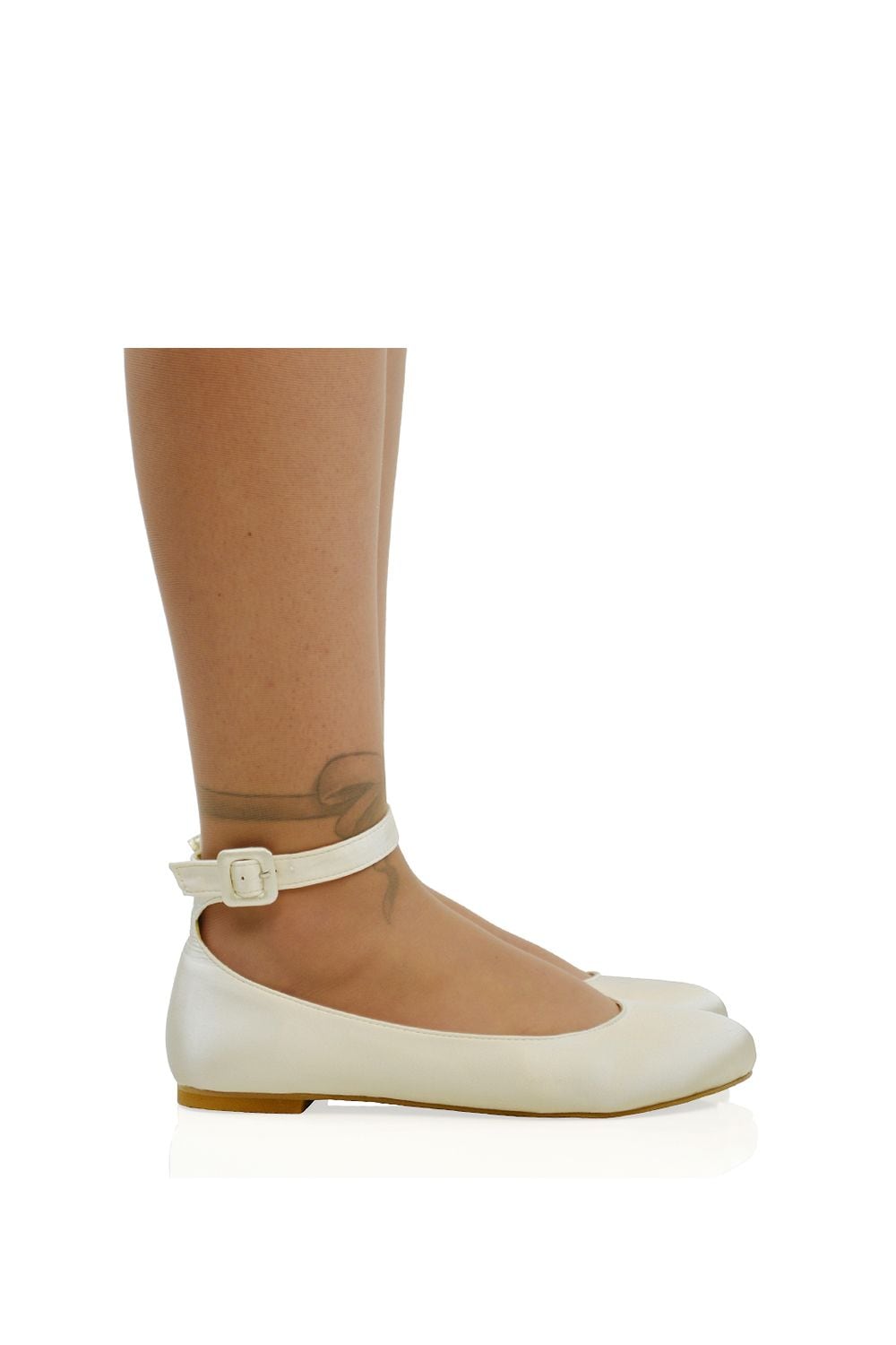 XY London 'Kimmie' Flat Ballerina Pump Shoes with Ankle Strap image 1