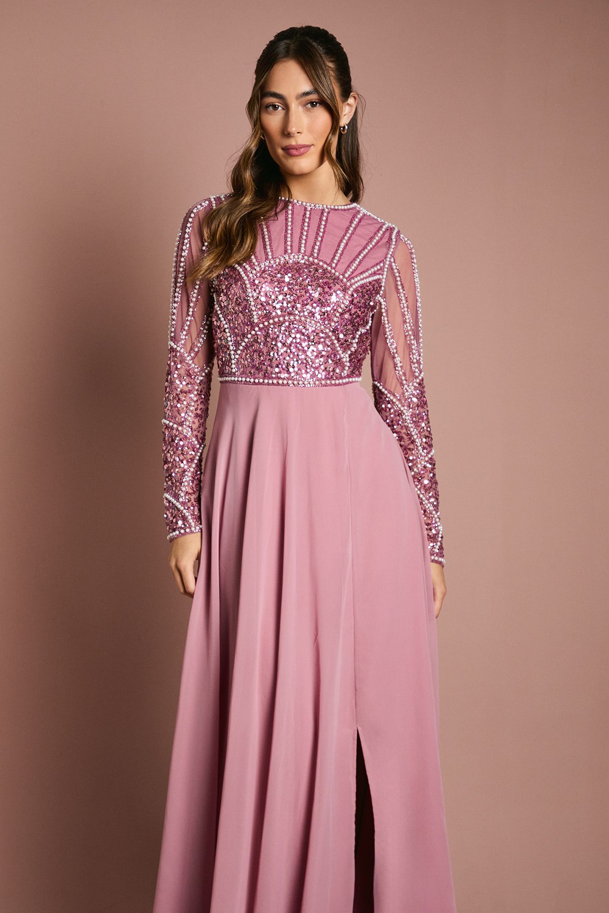 Coast Embellished Long Sleeve Bridesmaid Dress Blush image 2