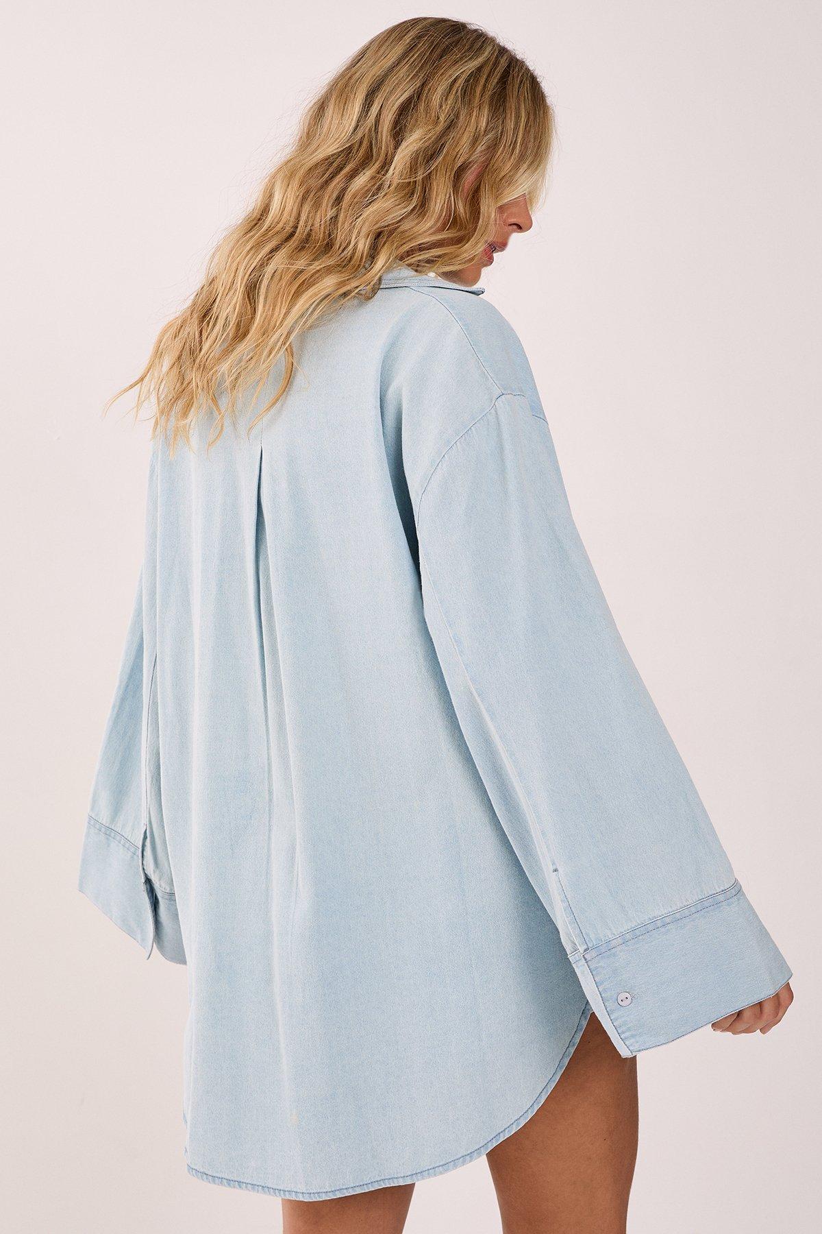 NastyGal Chambray Oversized Shirt Light Wash image 3