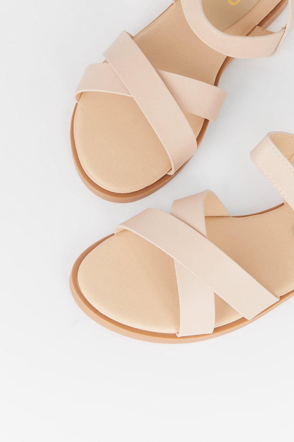 Dorothy Perkins Wide Fit Florence  Faux Leather Cross Strap Flat Sandals Blush image 4