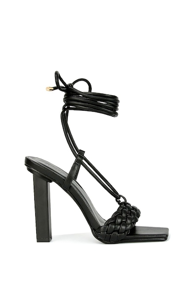 XY London 'Mira' Woven Strap Lace Up Strappy Block Square Toe Heels