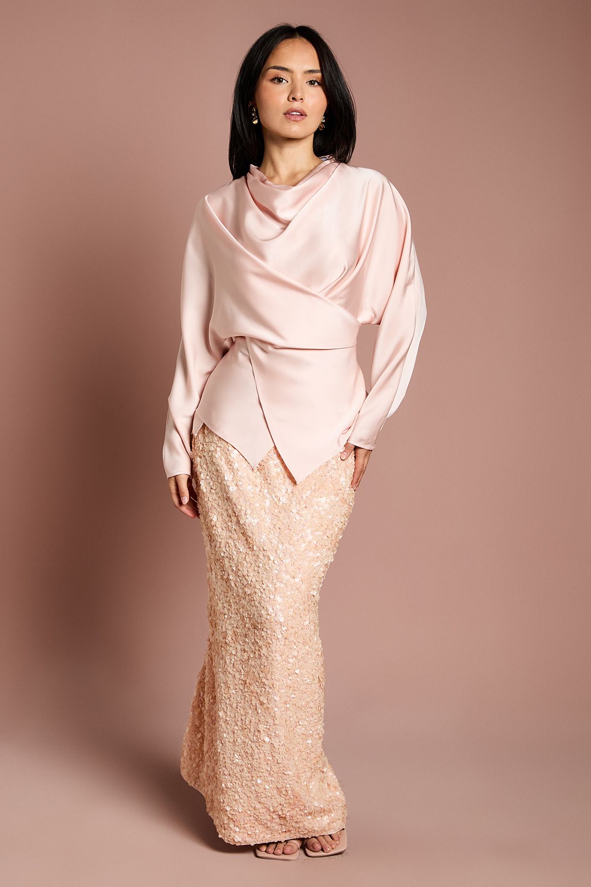 Coast Petite Cowl Neck Long Sleeve Blouse Champagne image 4