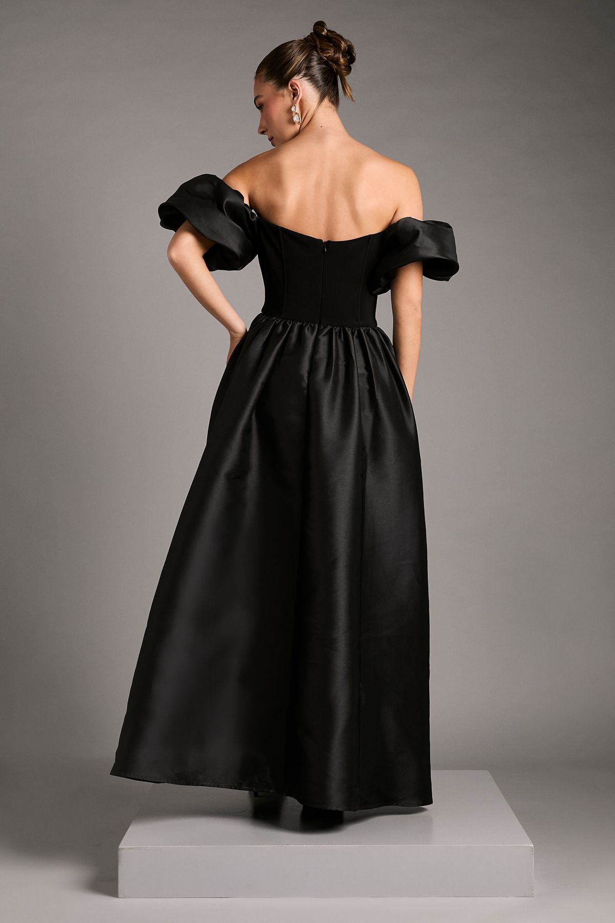 Coast Bardot Puff Sleeve Strapless Maxi Dress with Full Skirt Back Detail Black image 3