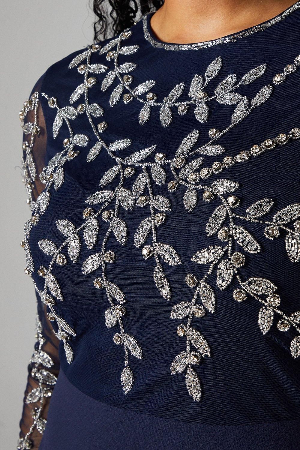 Coast Encrusted Floral Applique Long Sleeve Embellished Bridesmaid Maxi Dress Navy image 5