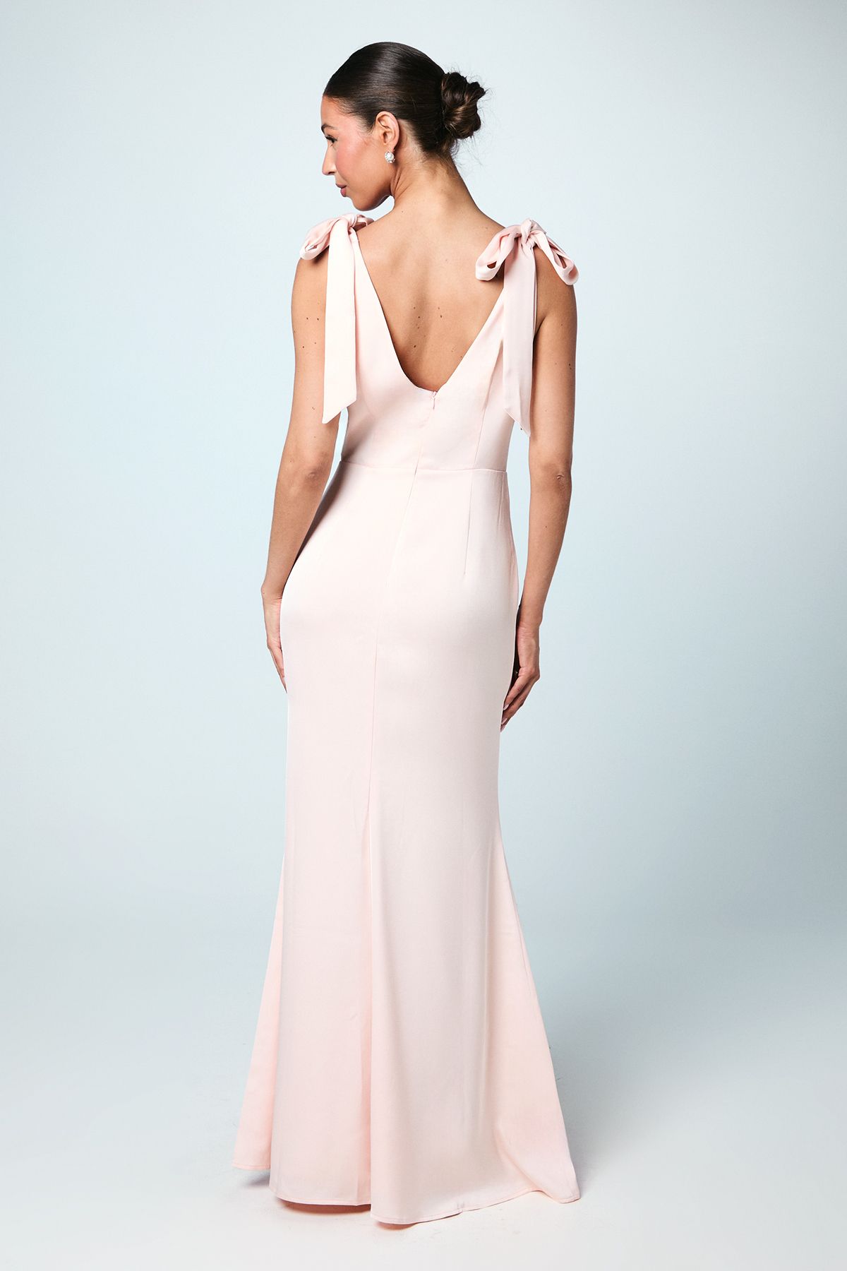 Coast Coast Honoured Satin Back Crepe V Neck Tie Shoulder Maxi Bridesmaid Dress Blush image 3