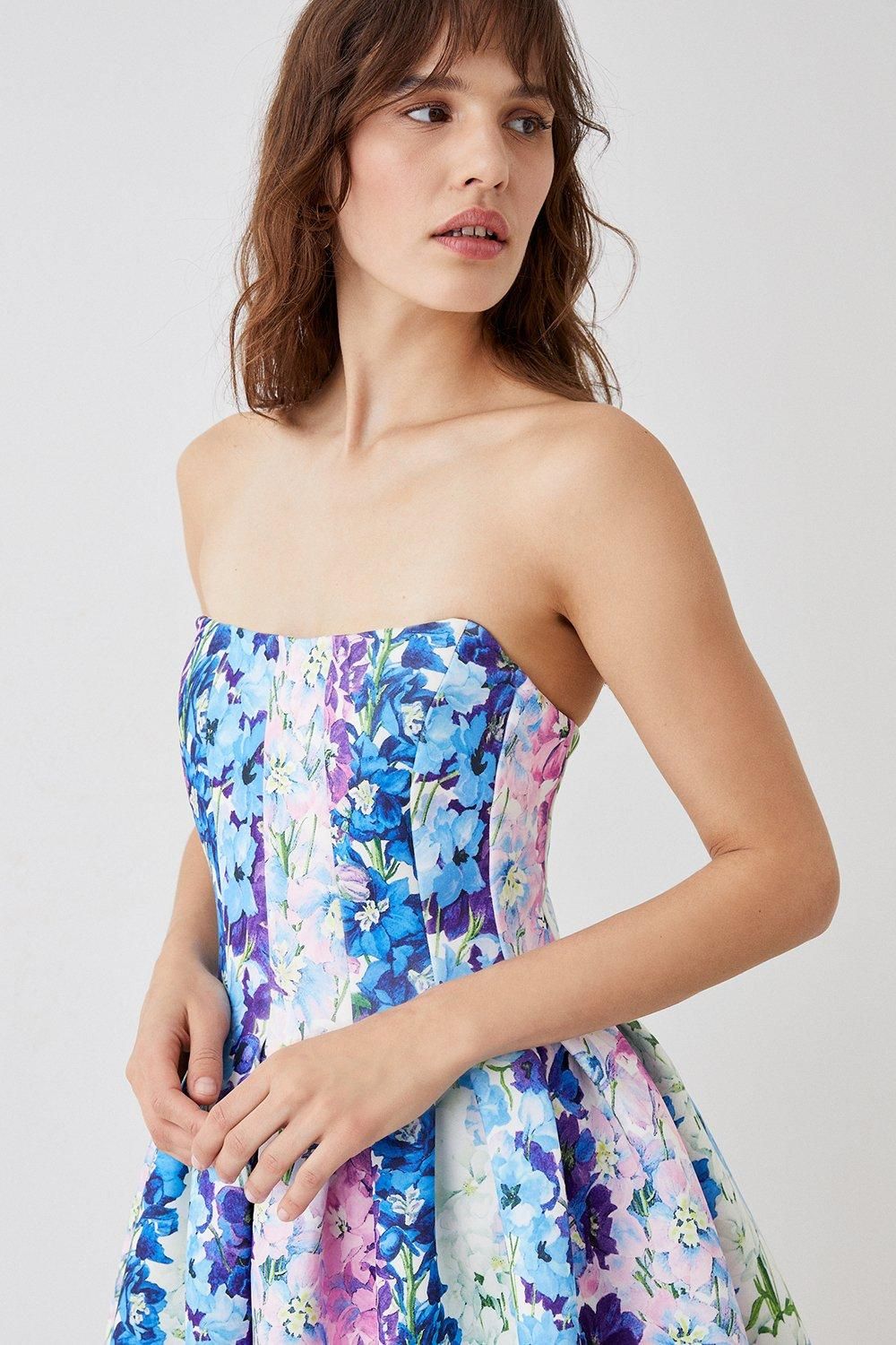 Coast Floral Stripe Scuba Corset Dress Multi image 3