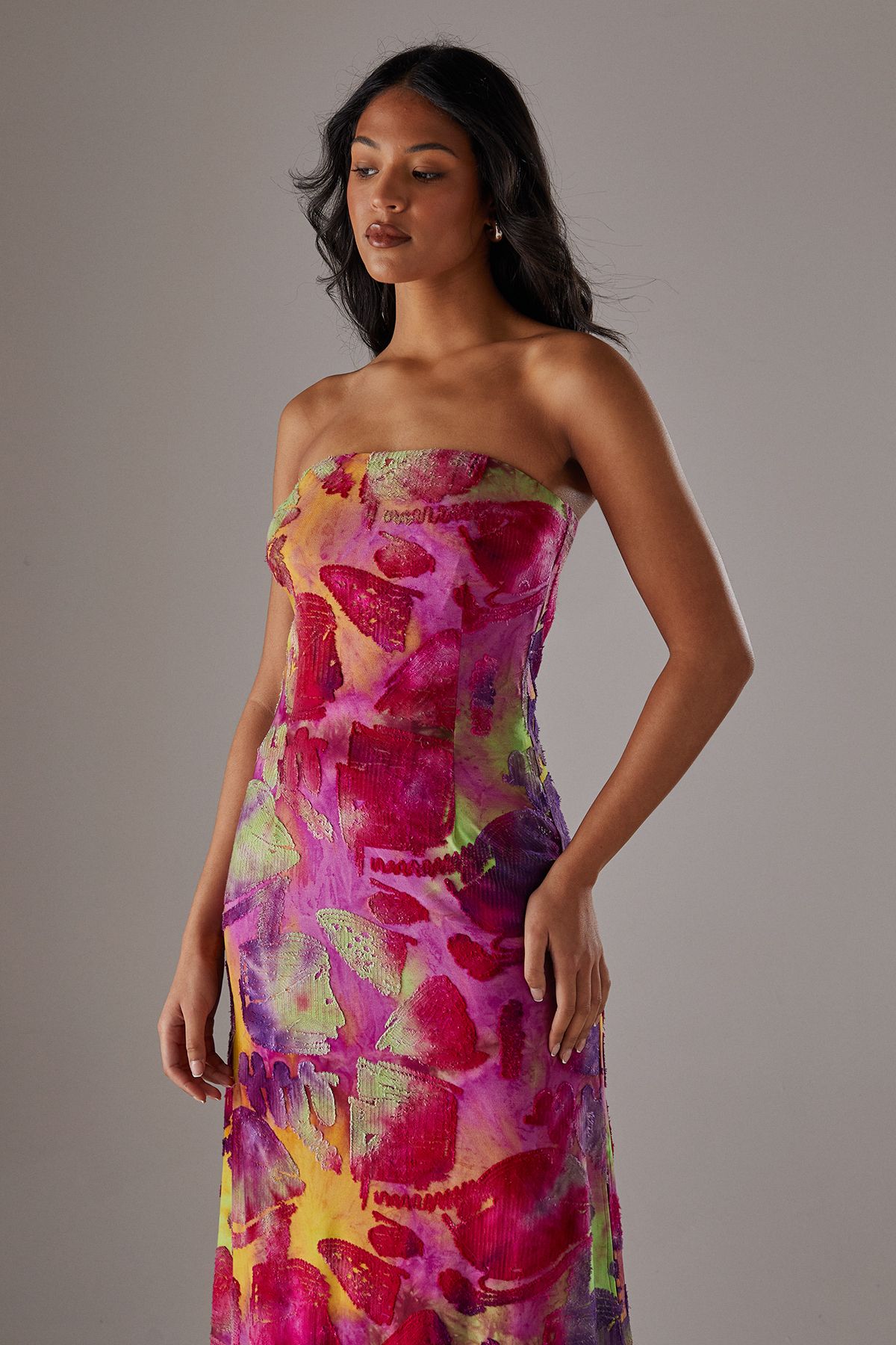 Warehouse Burnout Bandeau Maxi Dress Pink image 2