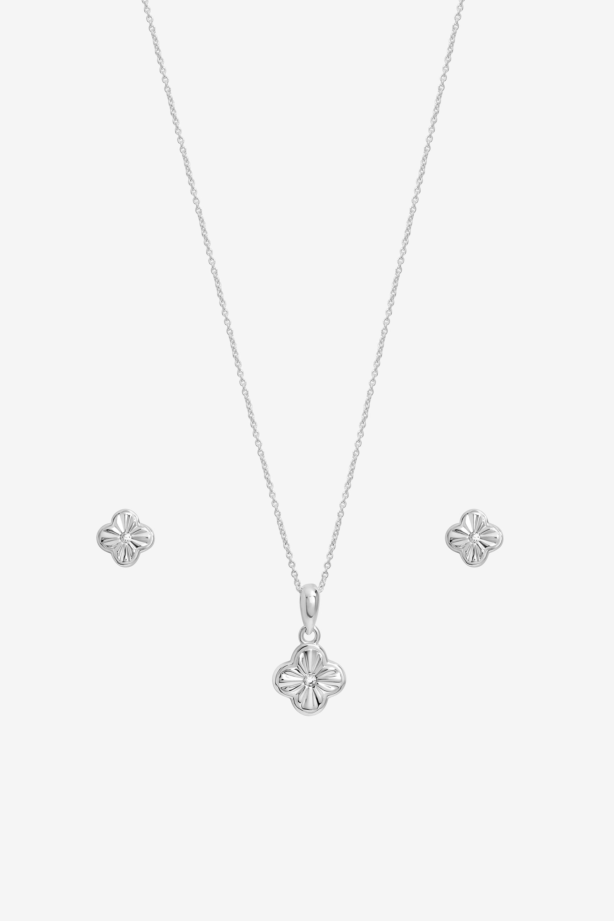 Simply Silver Sterling Silver 925 Polished Diamond Cut Clover Set - Gift Box image 2