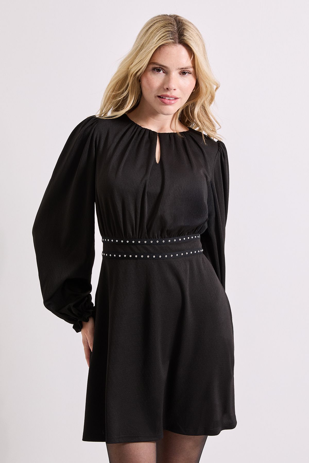 Dorothy Perkins Stud Detail Waist Jersey Mini Dress Black image 1