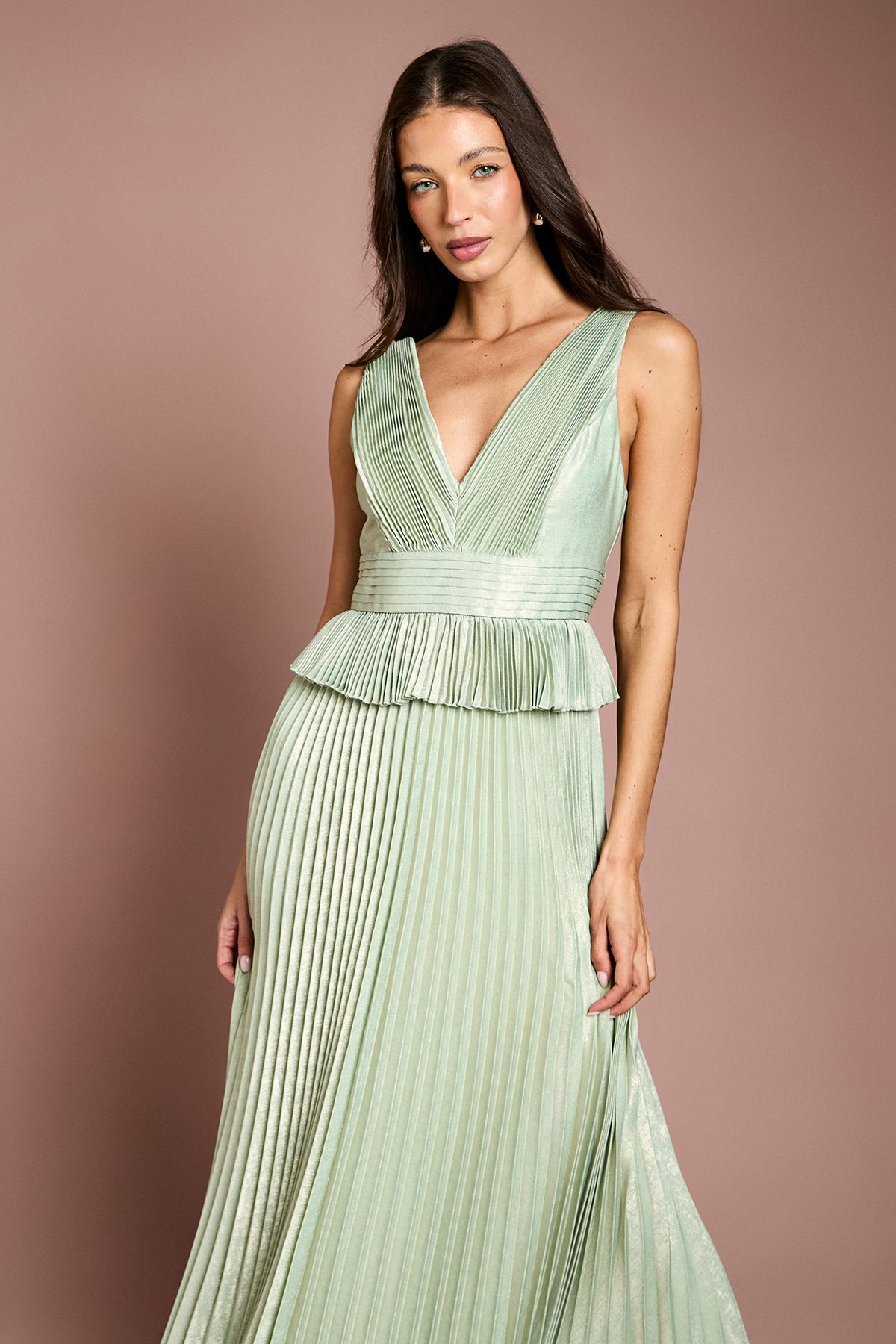 Coast Sleeveless Metallic Pleated Maxi Dress With Peplum Sage image 2