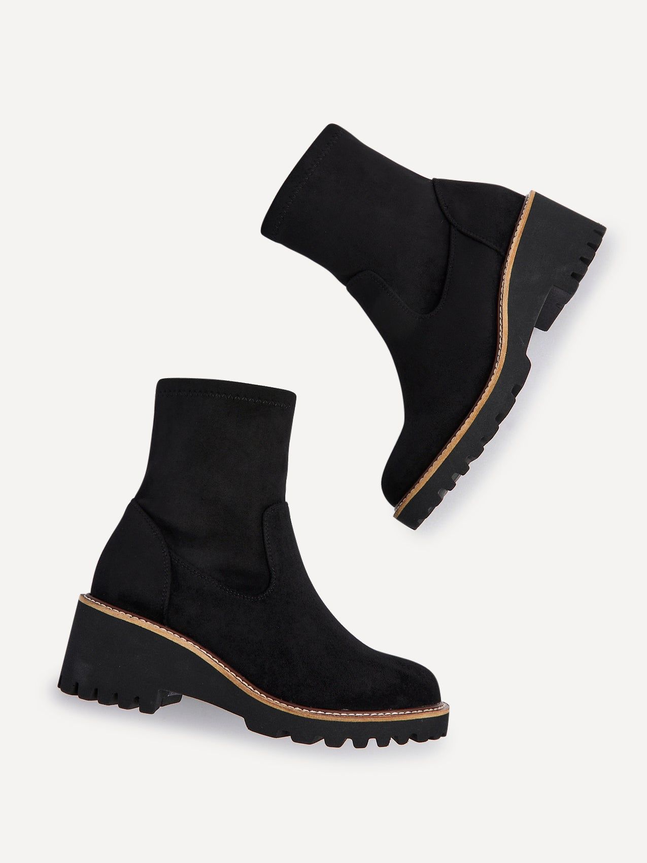 Linzi Trish Black Faux Suede Wedged Heel Ankle Boot image 4