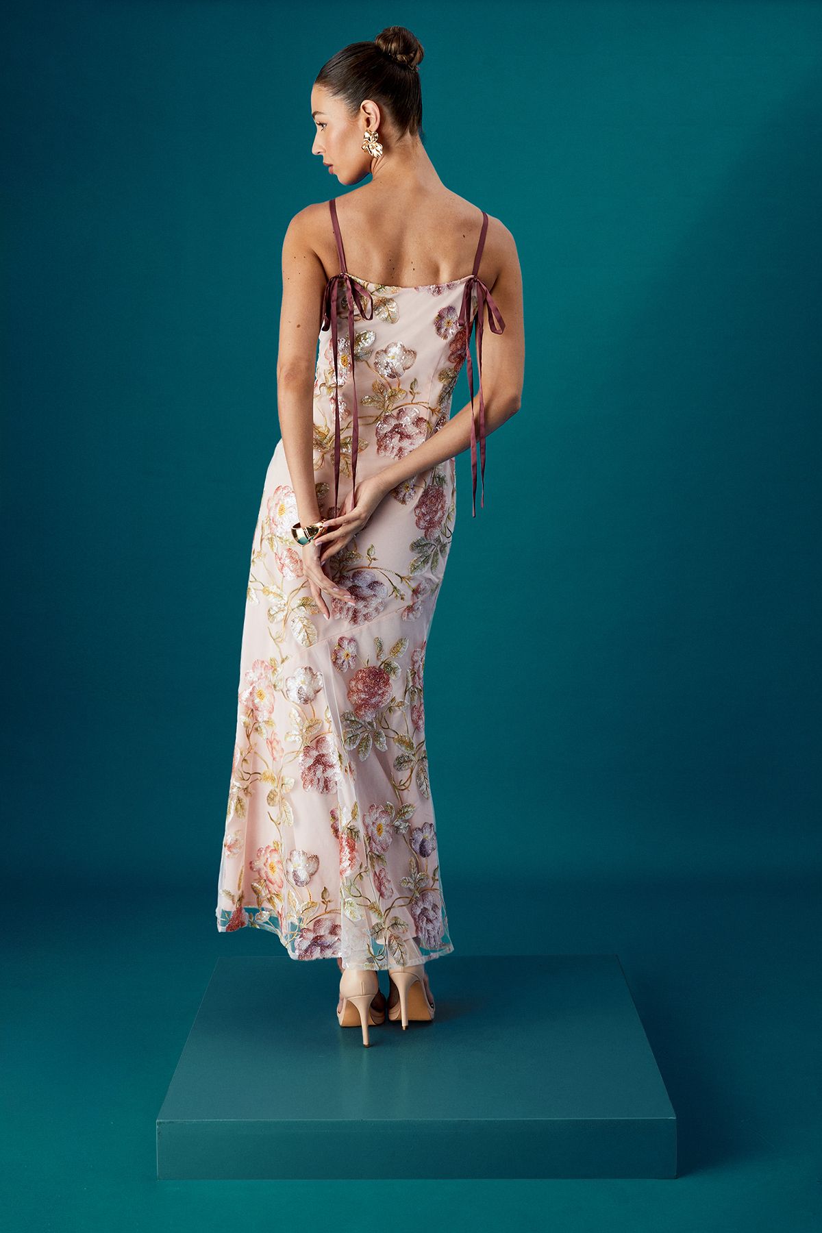 Coast Coast Muse Strappy Floral Sequin Maxi Dress Nude image 4