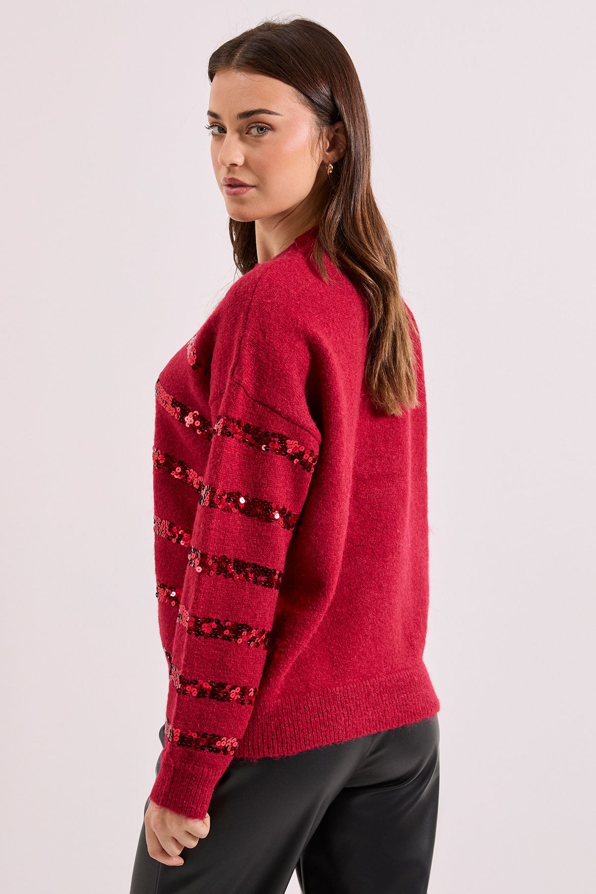 Dorothy Perkins Cranberry Sequin Stripe Jumper Cranberry image 3