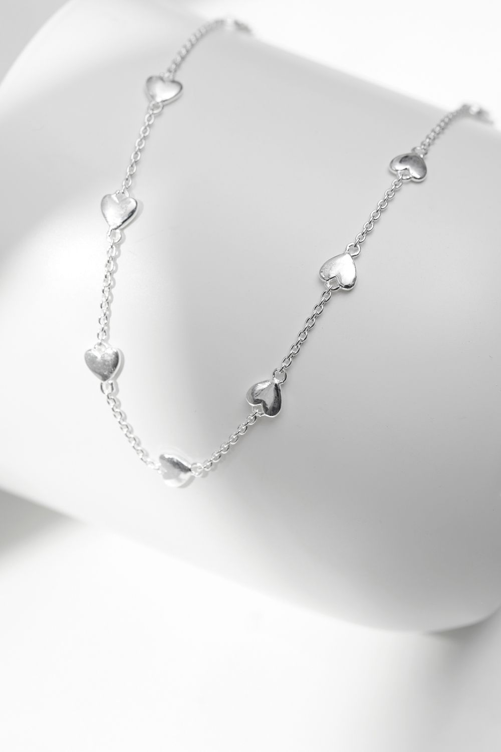 Simply Silver Sterling Silver 925 Polished Heart Station Necklace