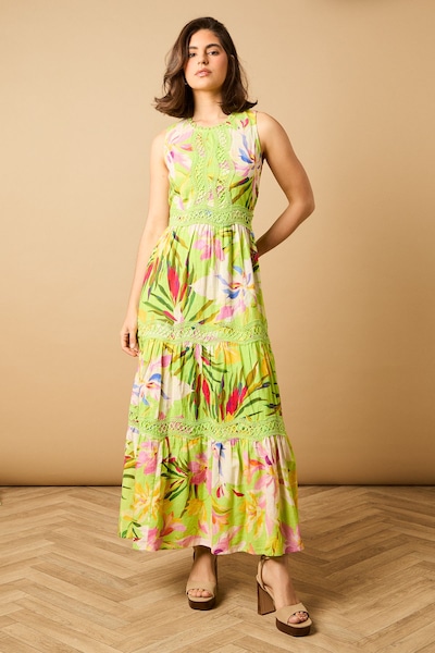 Oasis Printed Lace Detail Keyhole Tiered Maxi Dress Multi