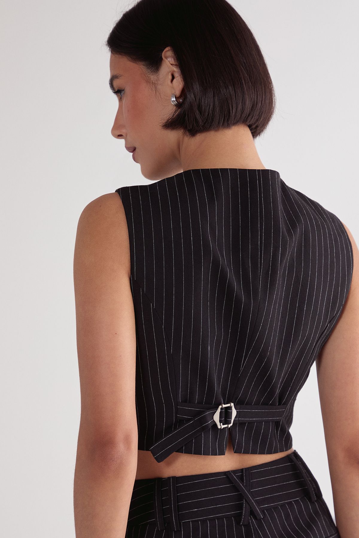 NastyGal Pinstripe Shell Button Waistcoat Black image 4