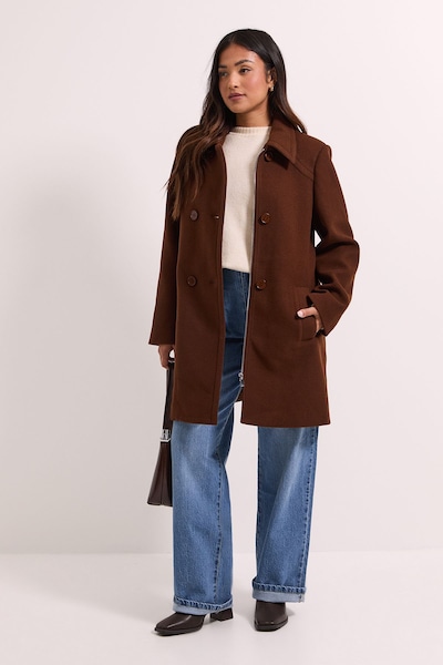 Dorothy Perkins Petite Short Faux Wool Dolly Coat Chocolate