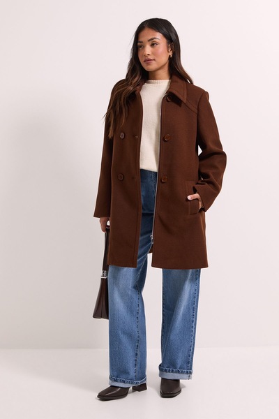 Dorothy Perkins Petite Short Faux Wool Dolly Coat Chocolate