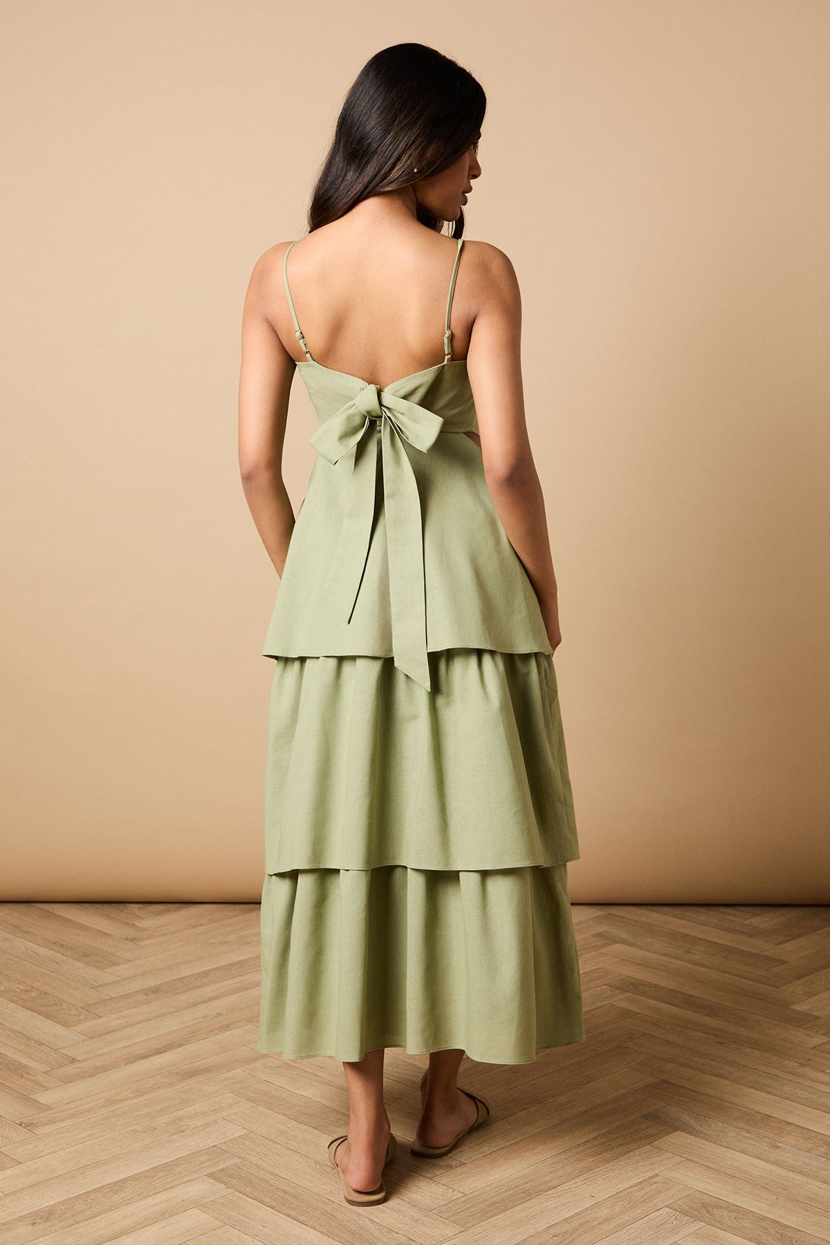 Oasis Petite Tie Back Tiered Maxi Dress Sage image 3