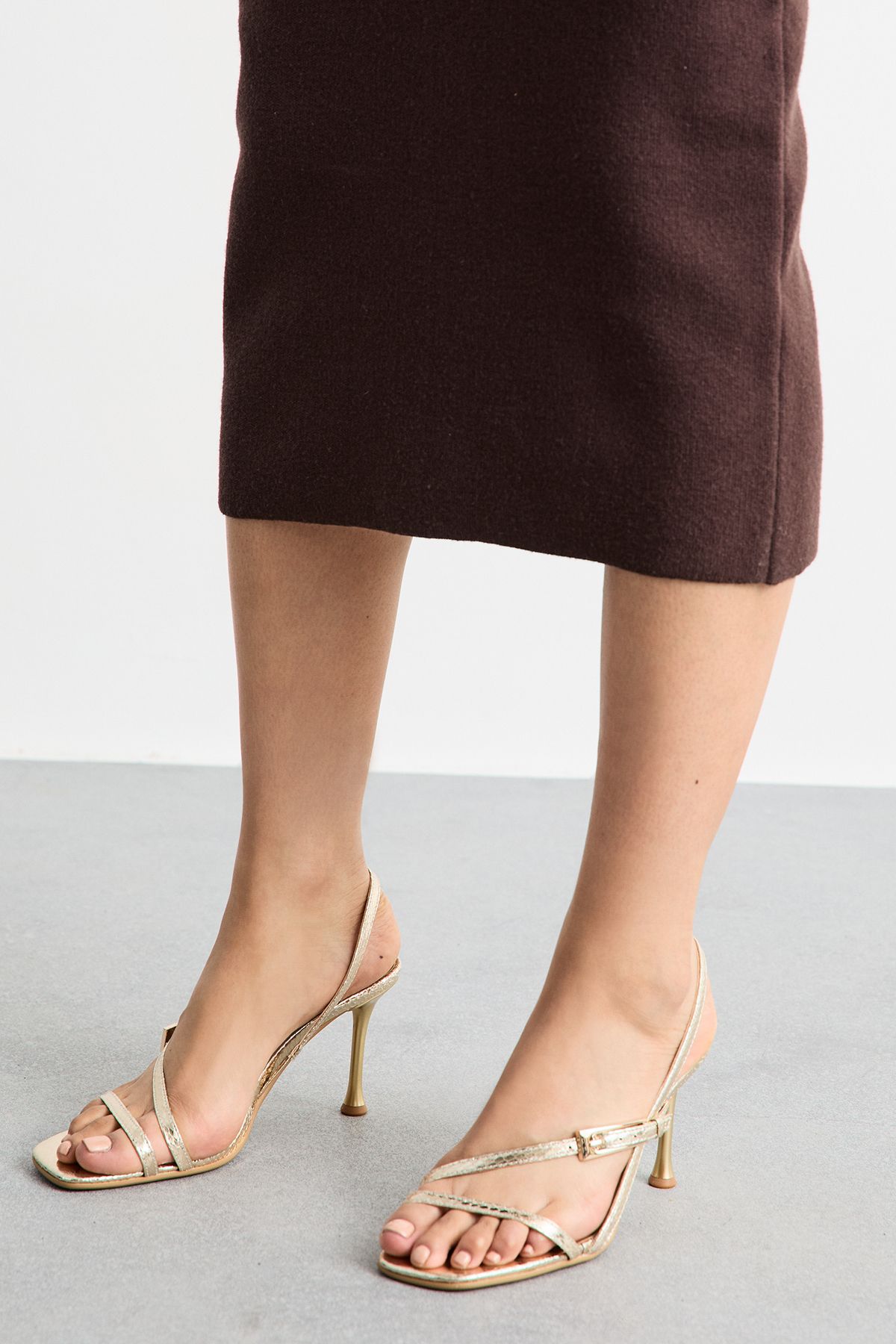 MissPap Snake Print High Stiletto Heel Strappy Sandals Gold image 2