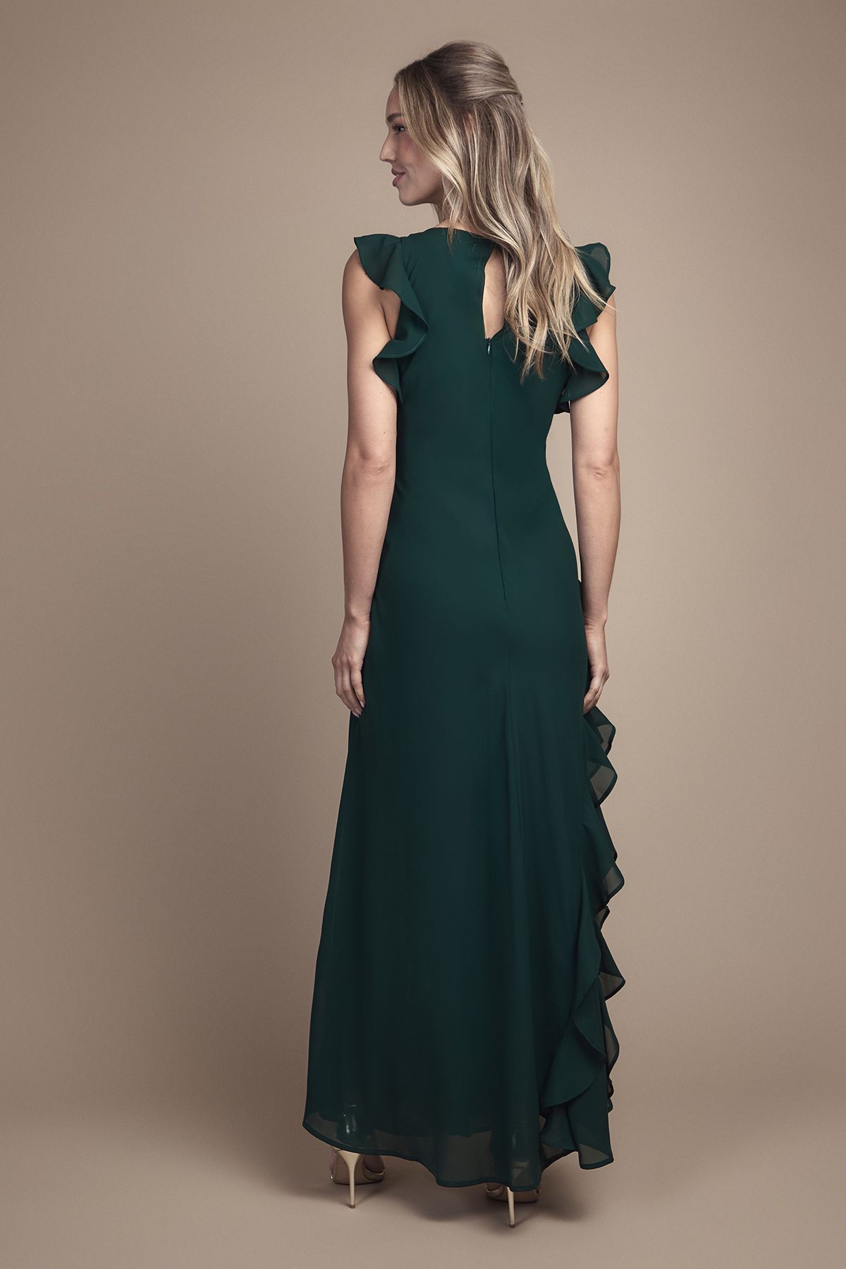Coast Coast Honoured Ruffle Georgette Maxi Bridesmaid Dress Emerald image 3