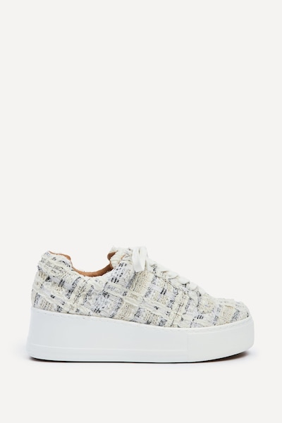 Linzi Quest White Tweed Platform Trainer