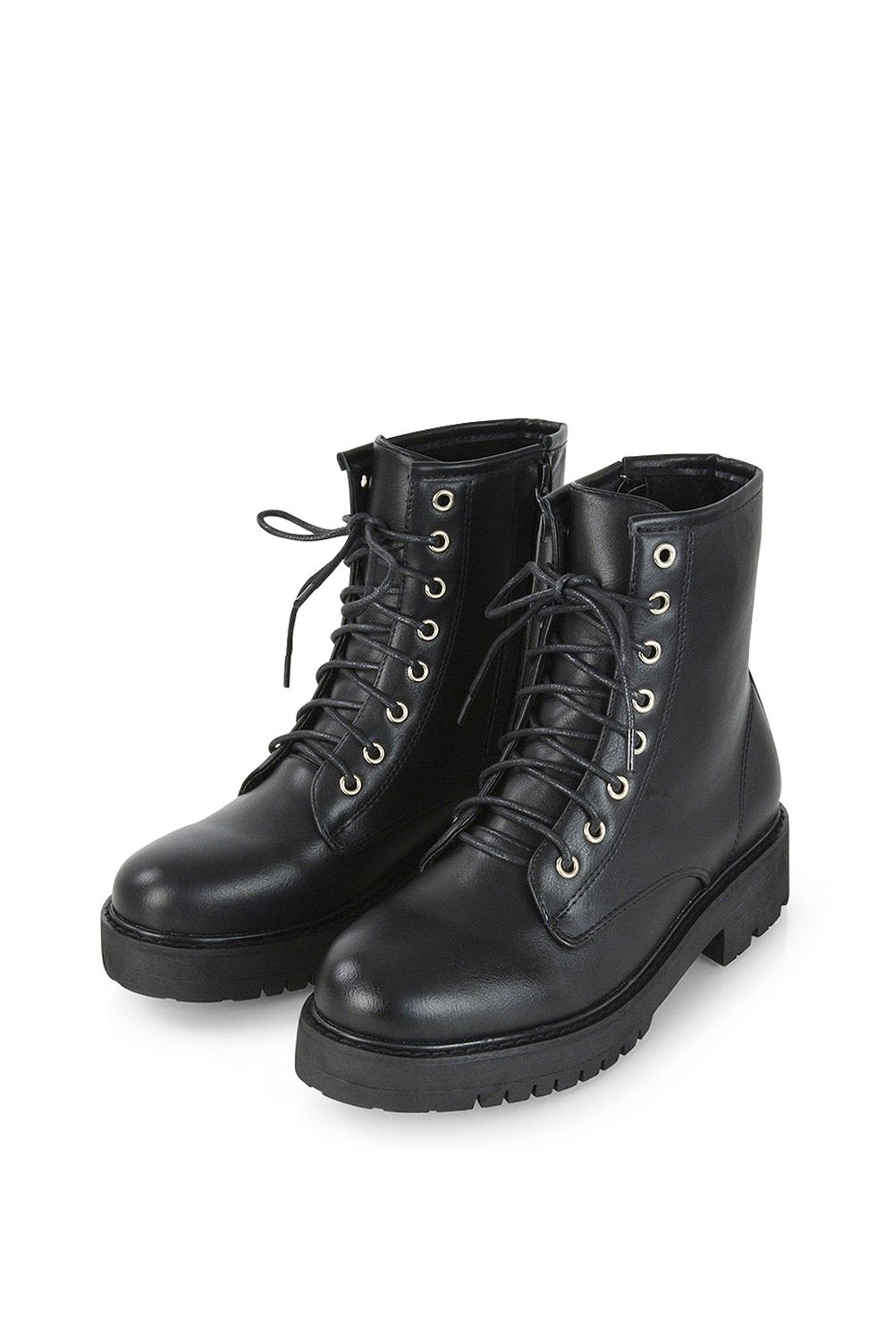 XY London 'Hermoine' Chunky Low Block Heel Lace up Ankle Biker Boots image 3