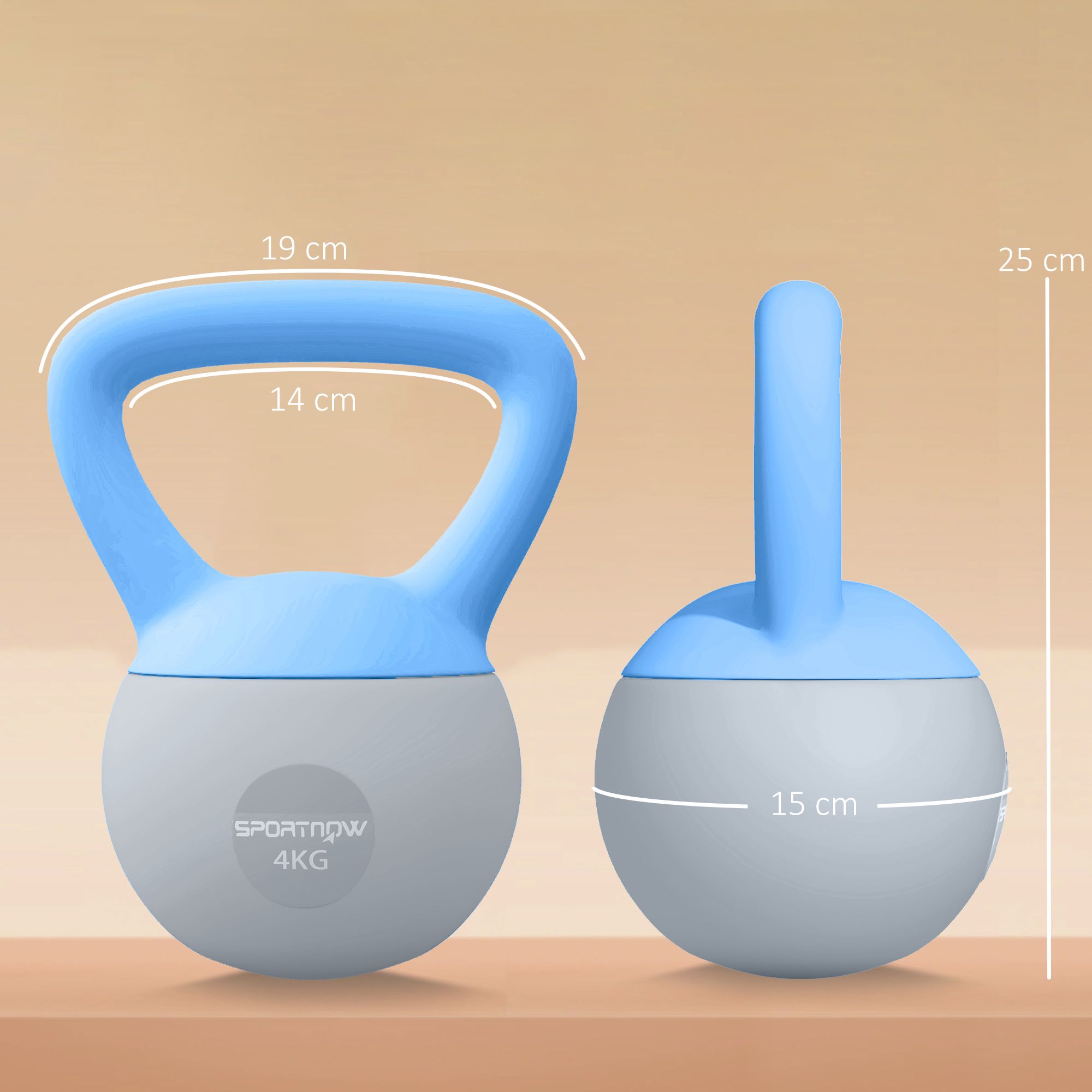 SPORTNOW 4KG Kettlebell w/ Soft Body, Non-Slip Handle, Light Blue and Grey image 3