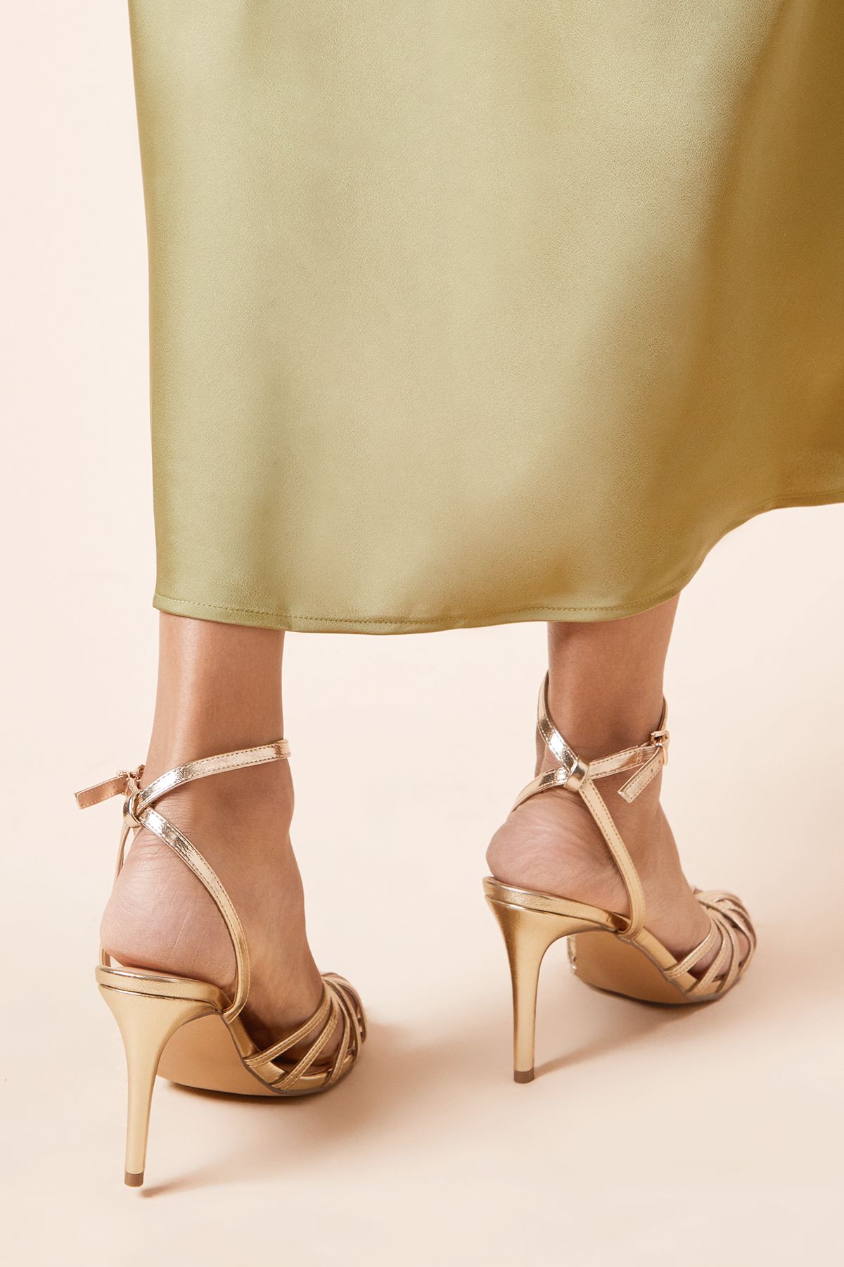 Dorothy Perkins Davey Faux Leather Caged Front High Heel Stiletto Court Shoes Gold image 3