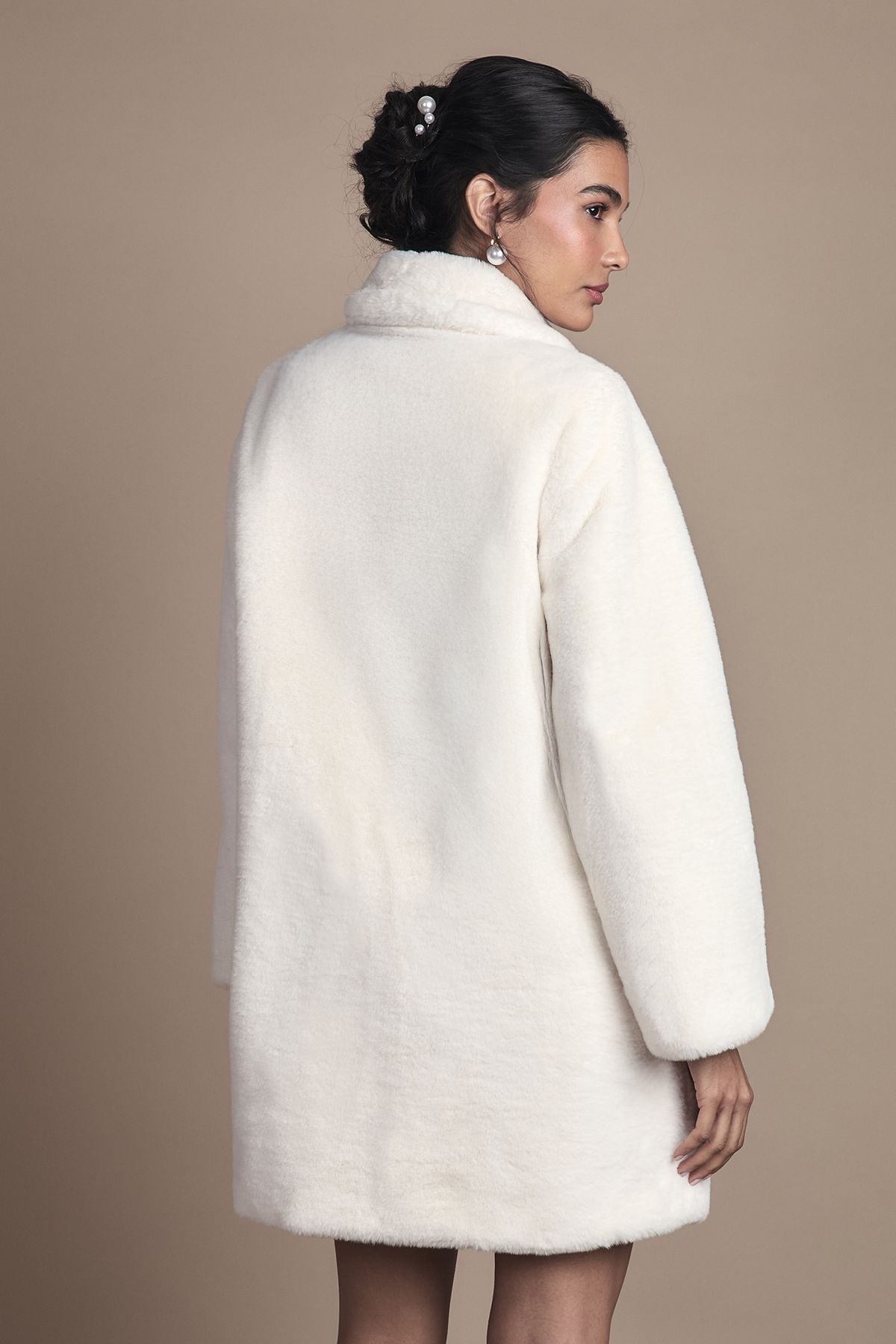 Coast Ivory Diamante Faux Fur Button Through Occasion Coat Ivory image 3