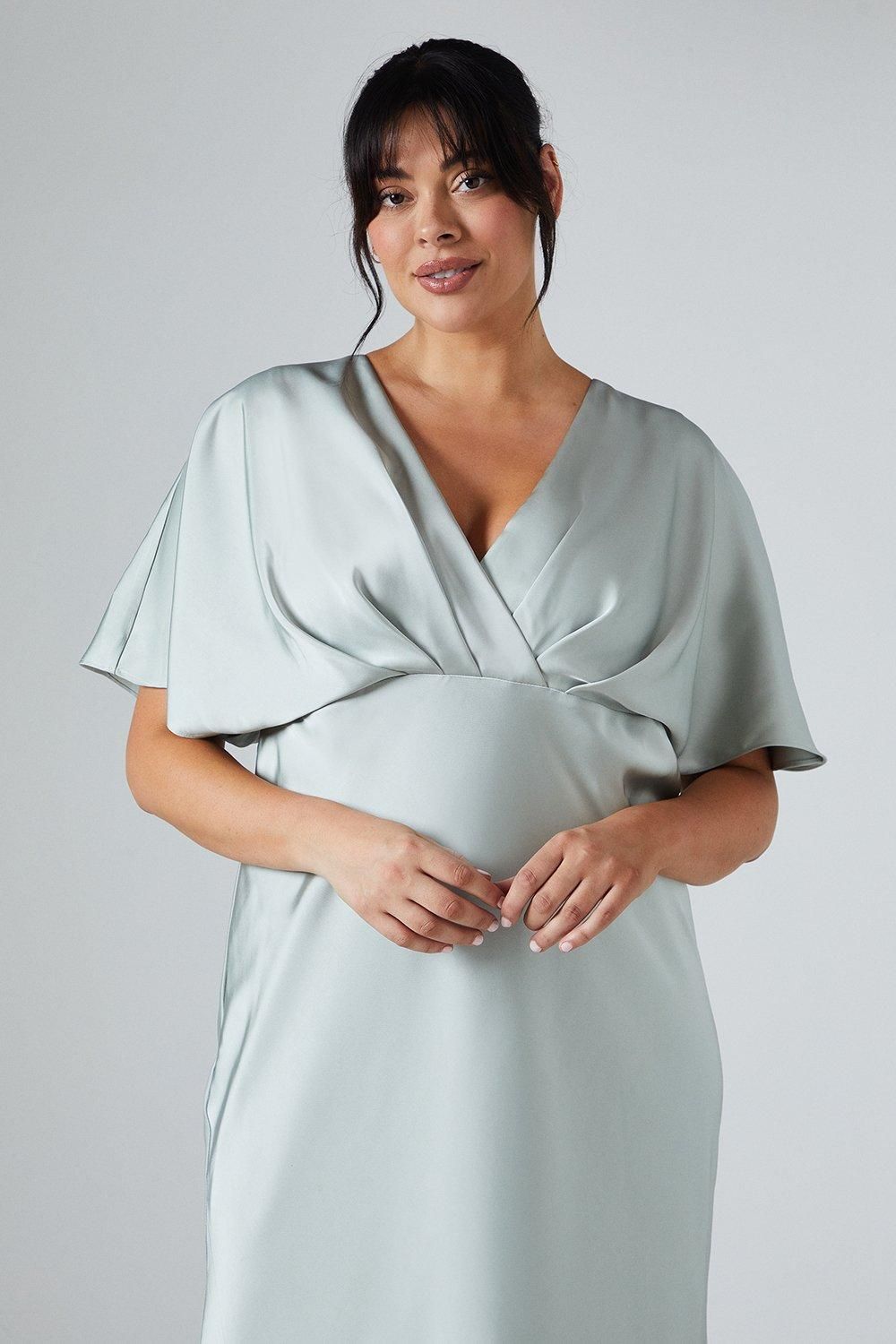 Coast Plus Batwing Sleeve Satin Fishtail Maxi Bridesmaid Dress Sage image 2