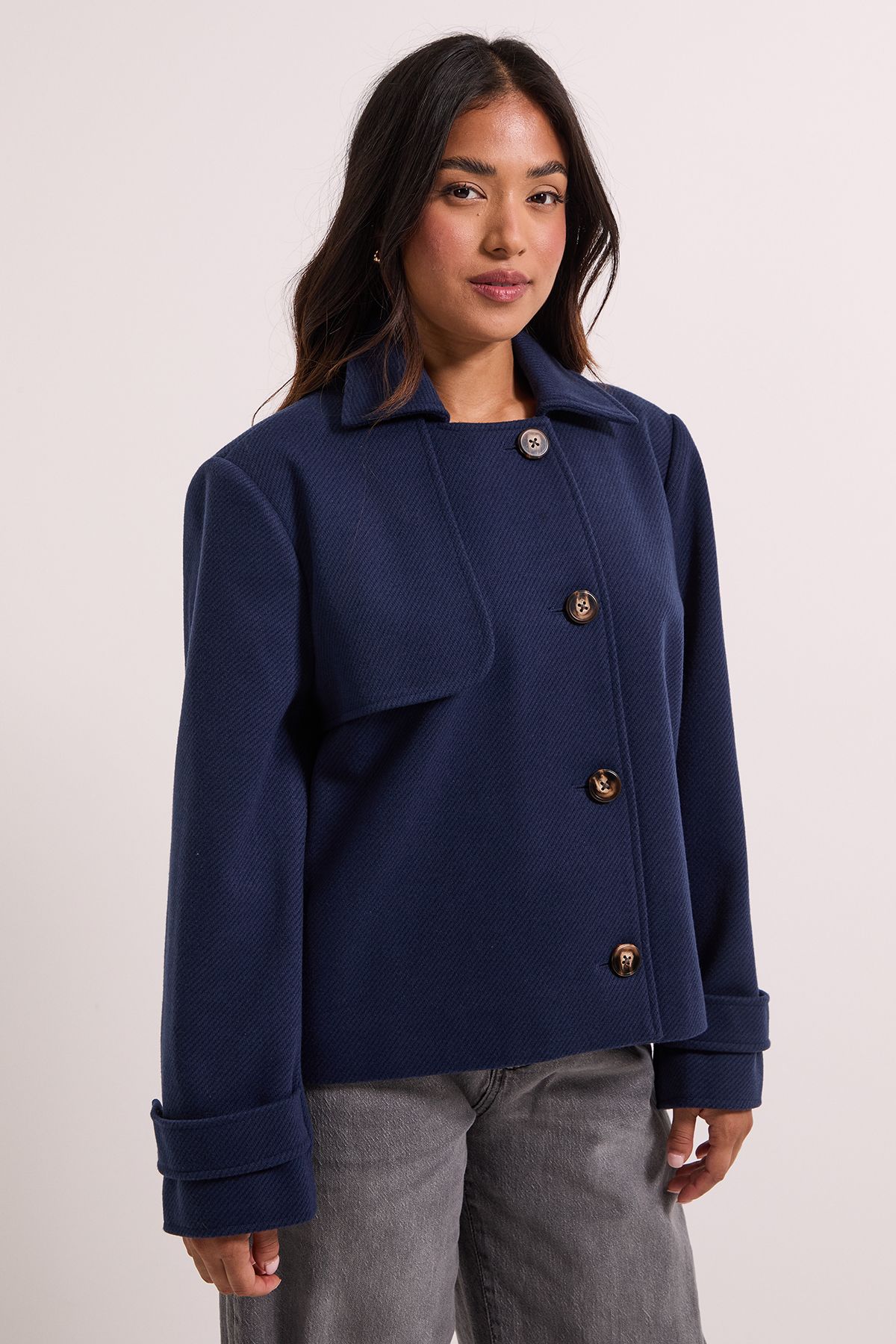 Dorothy Perkins Petite Short Trench Coat Navy image 1