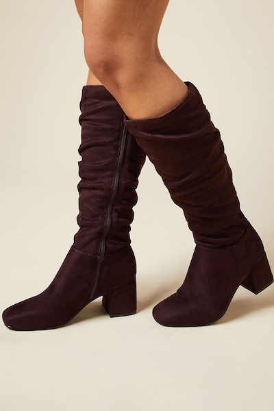 Dorothy Perkins Kaya Ruched Knee High Boots Burgundy
