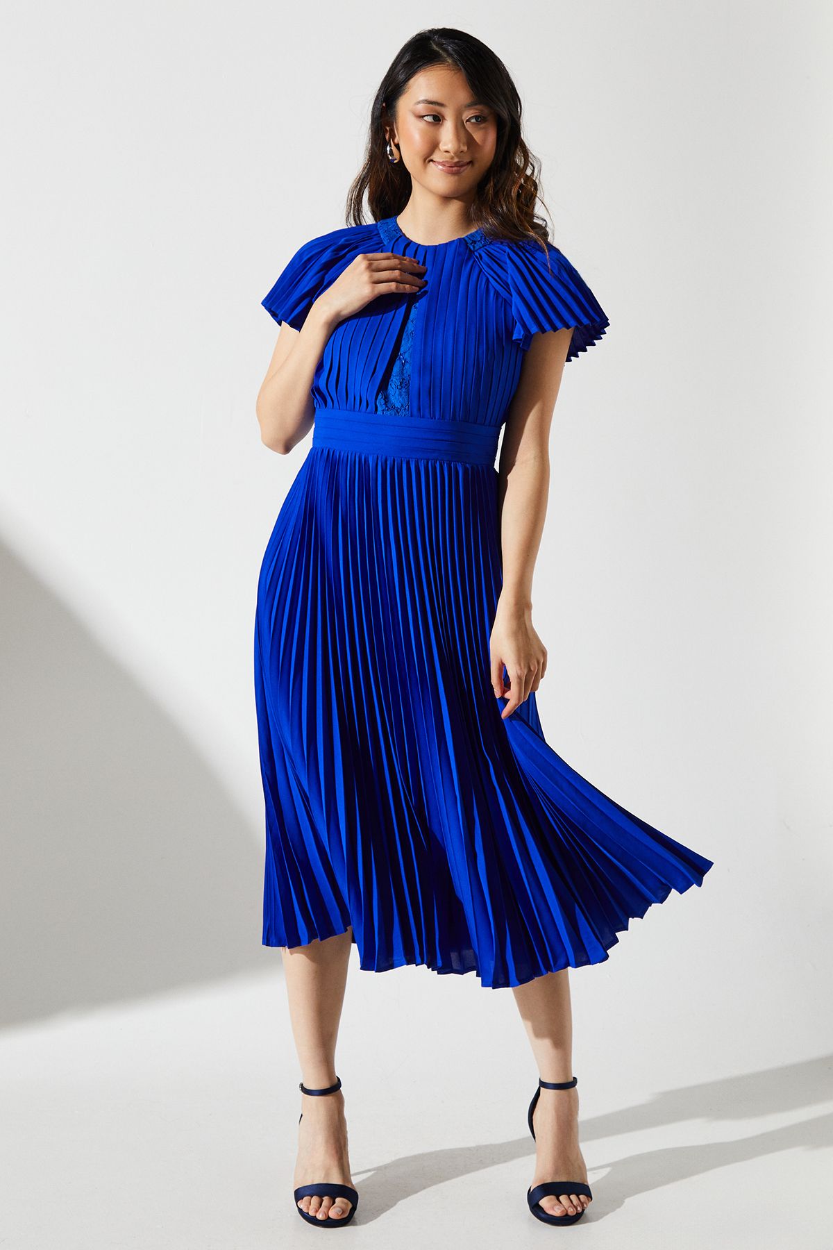 Coast Lace Insert Pleat Dress Cobalt image 1