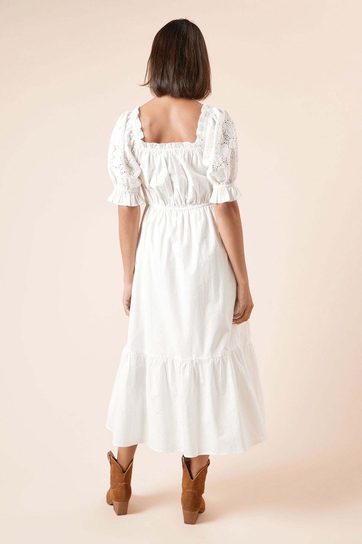 Dorothy Perkins Cut-work Sleeve Poplin Bardot Dress White image 3