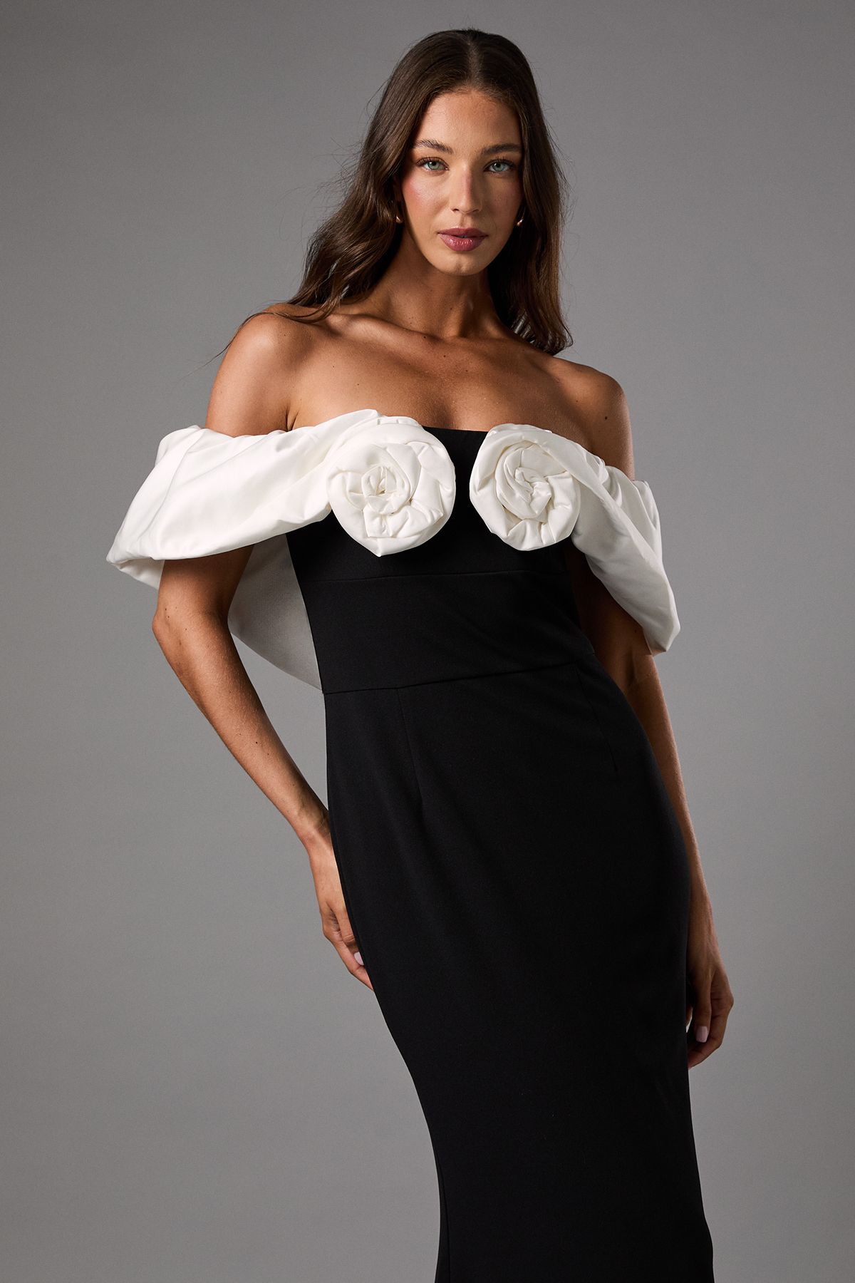 Coast Bardot Rose Detail Maxi Dress Mono image 4