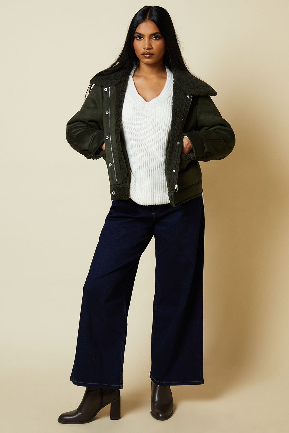 Dorothy Perkins Petite Pocket Aviator Jacket Khaki image 2