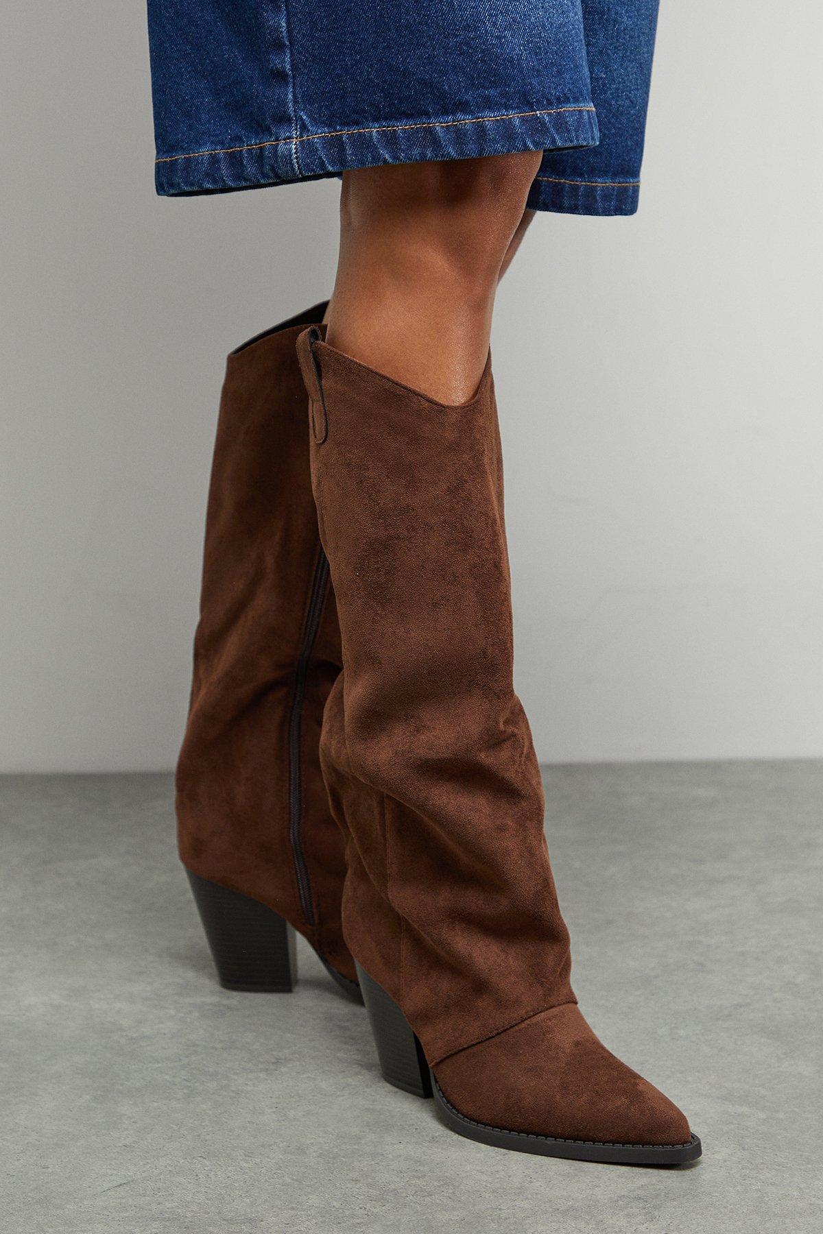 Oasis Faith: Alma Faux Suede Straight Leg Western Knee Boots Chocolate image 3