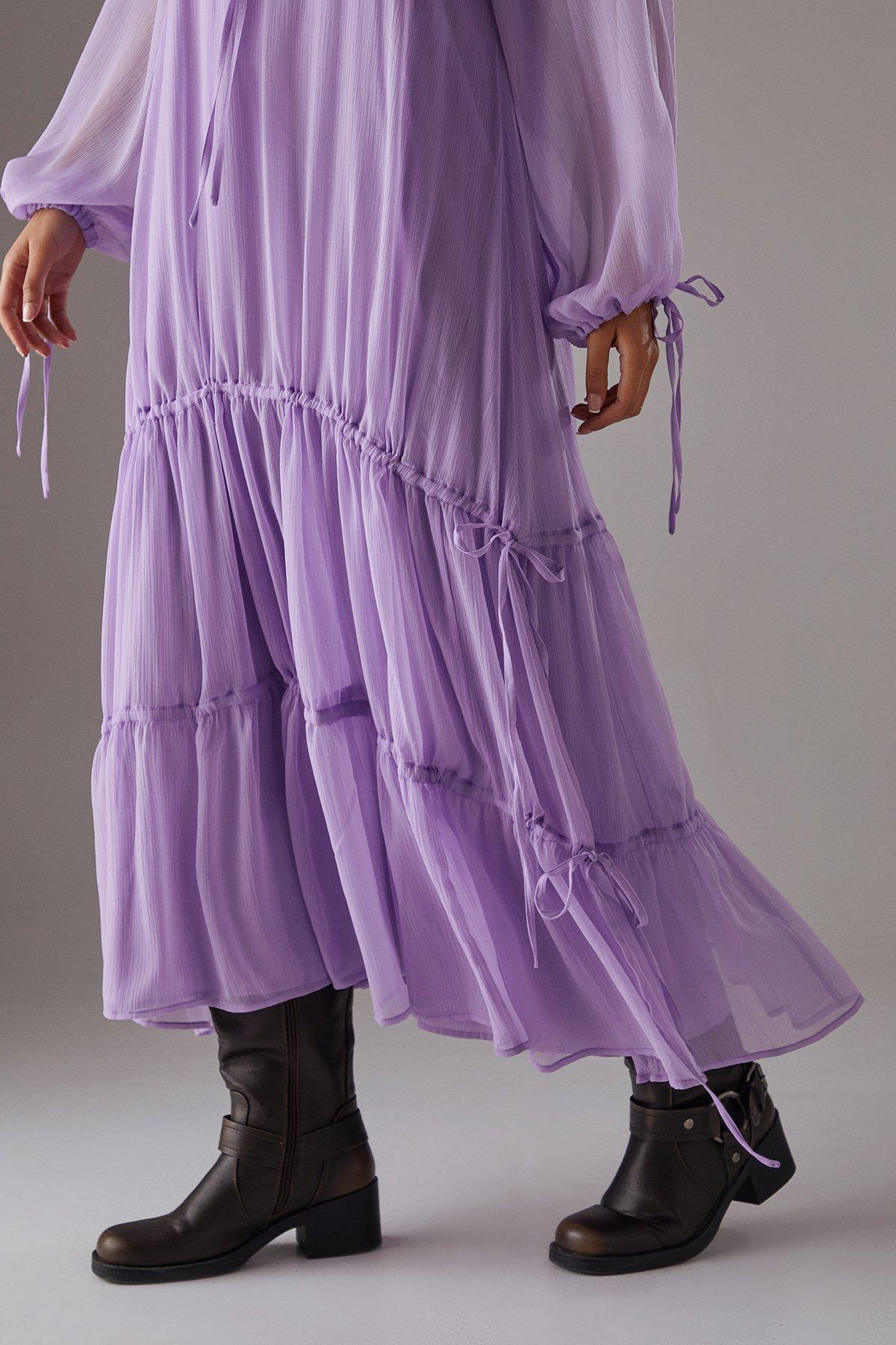 Warehouse Chiffon Drawstring Detail Midaxi Smock Dress image 3