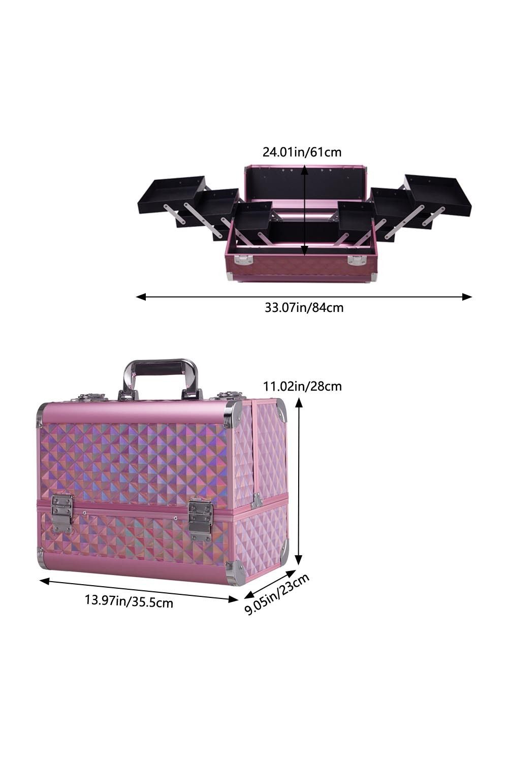 SHEONLY Pink Makeup Box Professional Cosmetic Organizer Aluminum Storage Box with 6 Trays image 3