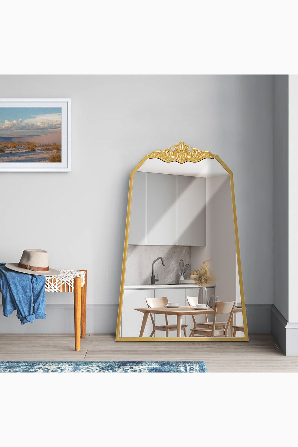Living and Home 60cm W x 90cm H Gold Wave Carved Metal Framed Decorative Wall Mirror Makeup Mirror image 2