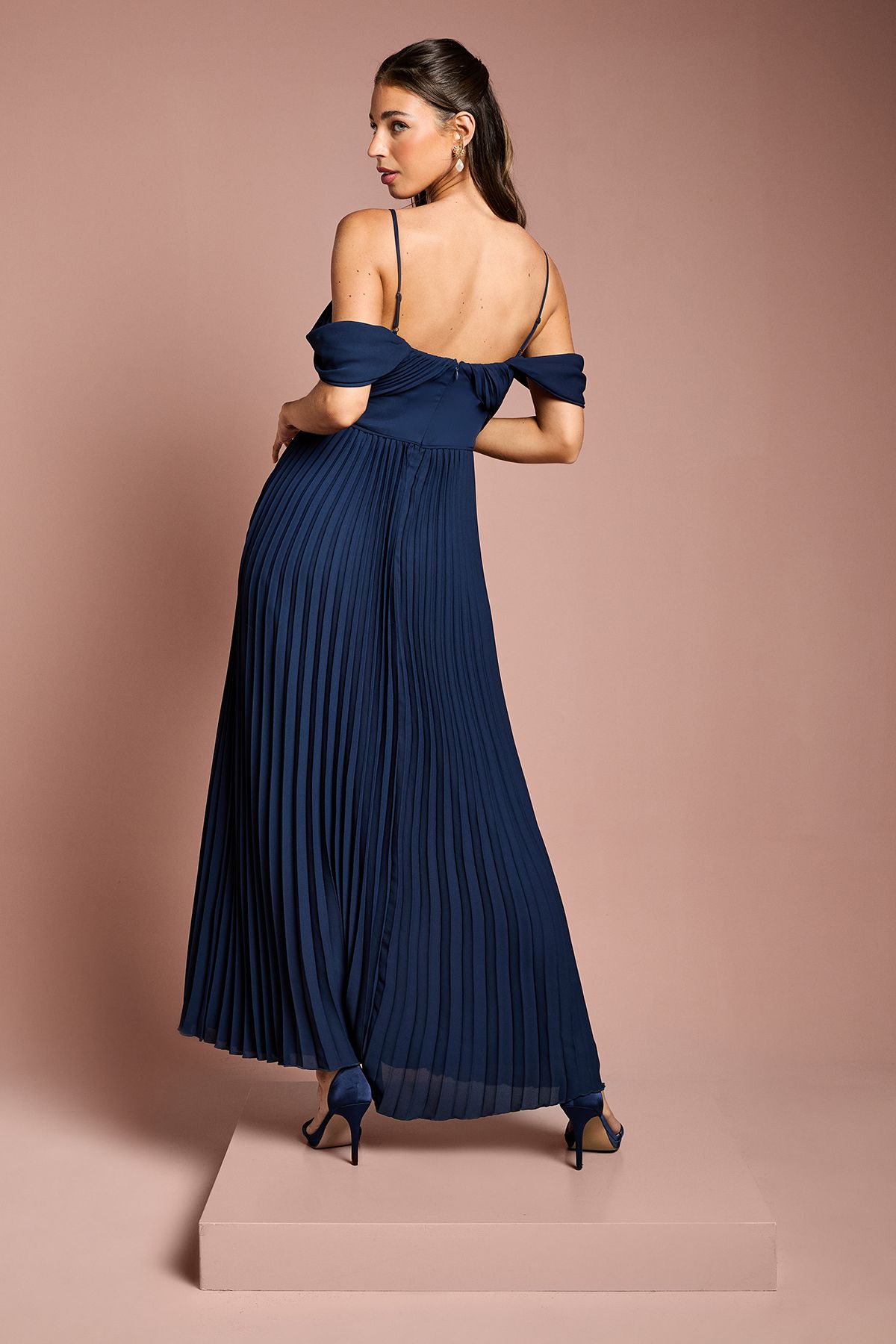 Coast Bardot Pleated Maxi Bridesmaid Dress Navy image 5